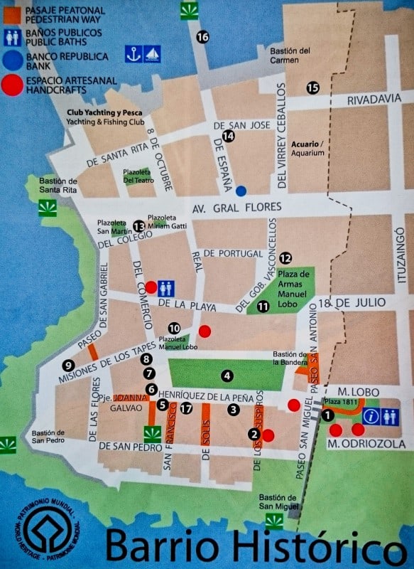 Mapa turístico do centro de Colonia del Sacramento