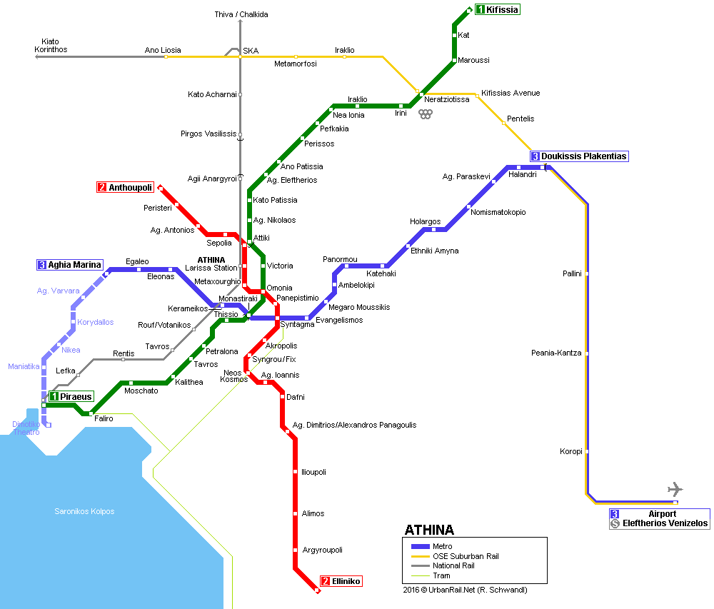 Mapa linhas de trem de Atenas