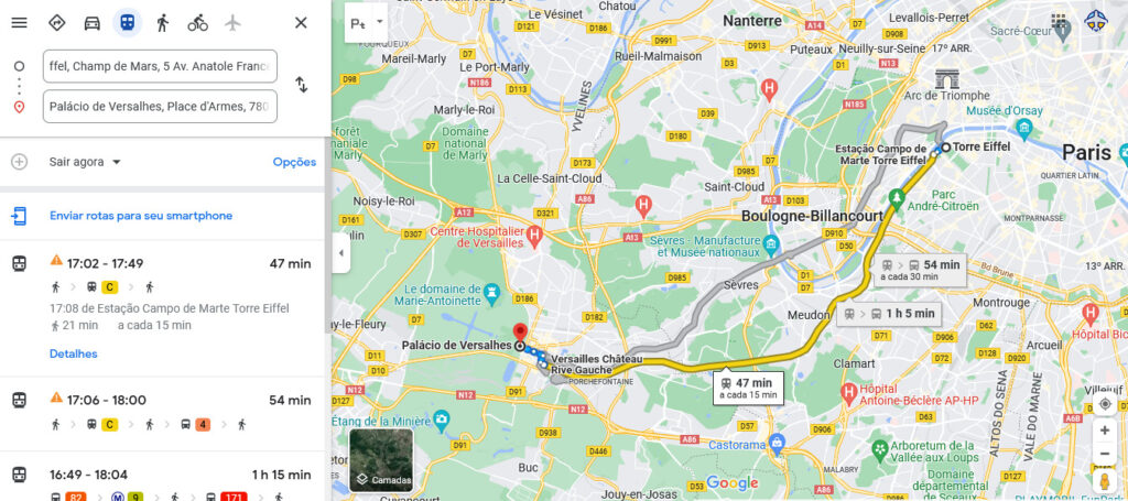Como ir de Paris a Versailles - usando o google maps