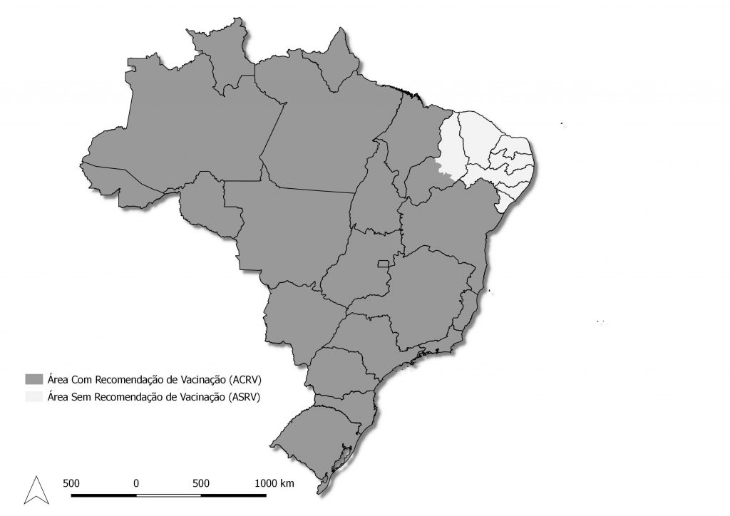 Área de recomendação para a vacina de febre amarela no Brasil