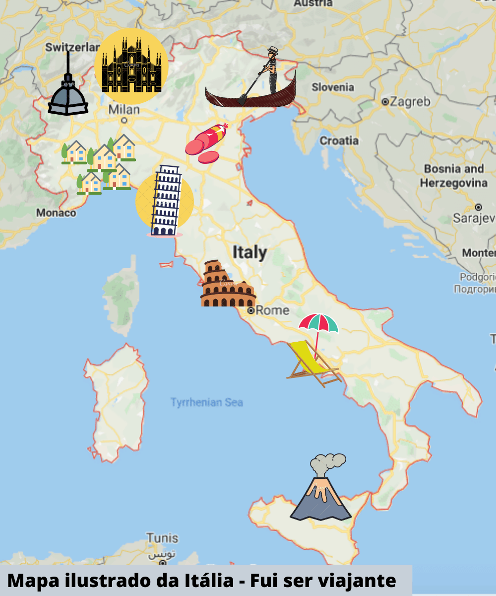 Mapa da Itália - principais regiões turísticas da itália
