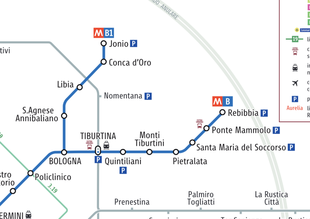Bifurcação metrô Roma - linhas B e B1